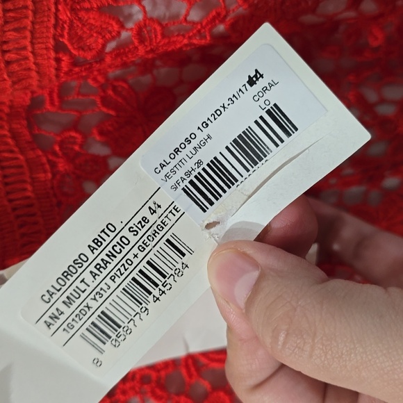 PINKO Nwt Macramè Lace Long Maxi Dress, Red Orange with White, Size 8 - Picture 11 of 16